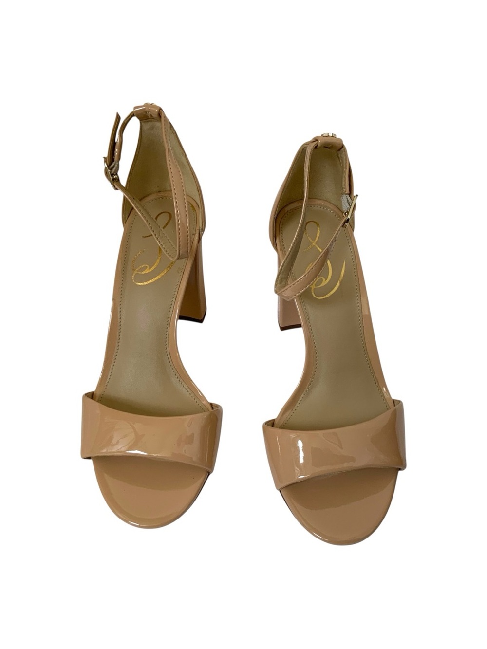 Sam Edelman Robyn Nude Patent Block Heel Sandals with Ankle Strap Size 5.5